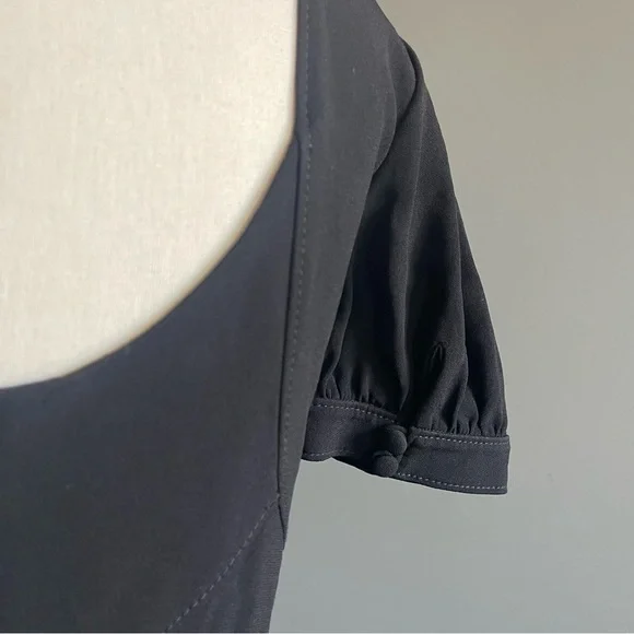 Temperley London Black Empire Waist Babydoll Bib Dress | Puff Sleeve Silk Lined - Picture 5 of 7